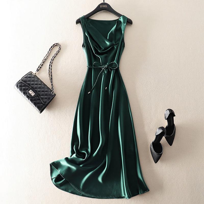 Long Sleeveless Generous Temperament Satin Dress Women's Skirt Slim