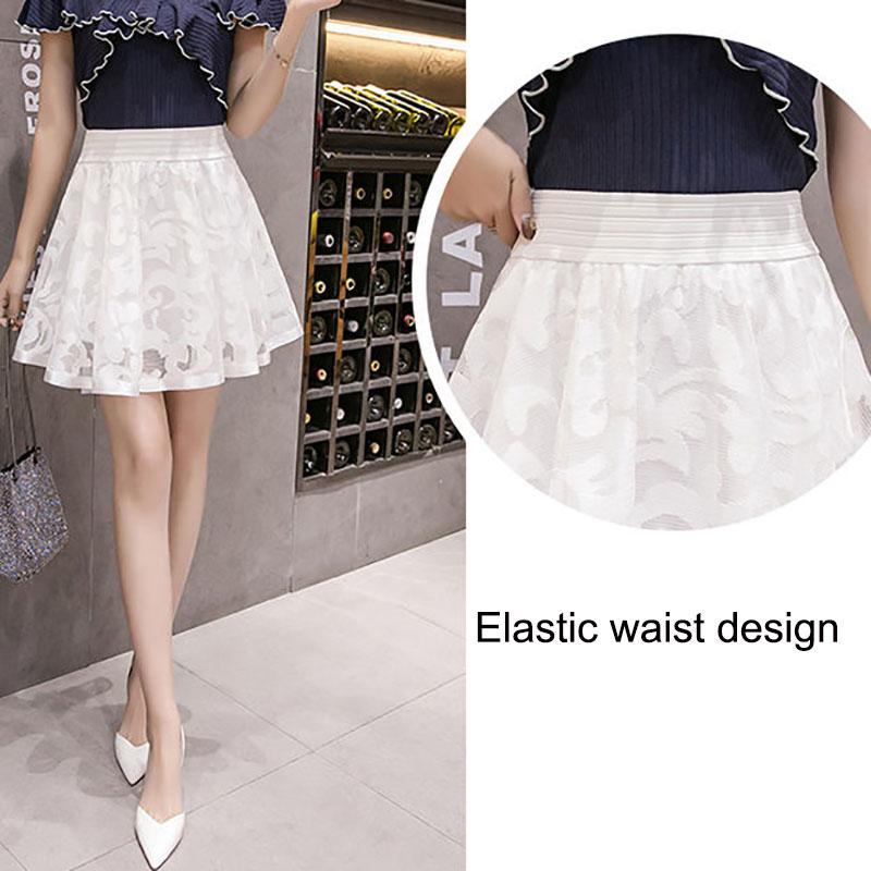 Women's Pleated Skirts Female Summer Elastic High Waist Short Ball Gown Skirt Girl's Solid Color Lace A-line Mini Skirts