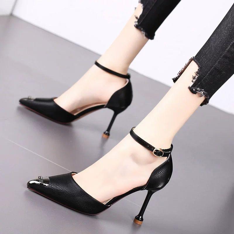 Spring  Autumn High Heels Stiletto Metal Pointed French Girl Sandals Stiletto All-match Single Shoes
