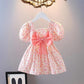 Girls Summer Dress Children's Skirt Sweet Princess Dress Bow A-line Short Sleeve Dress Fabric Lightweight Breathable