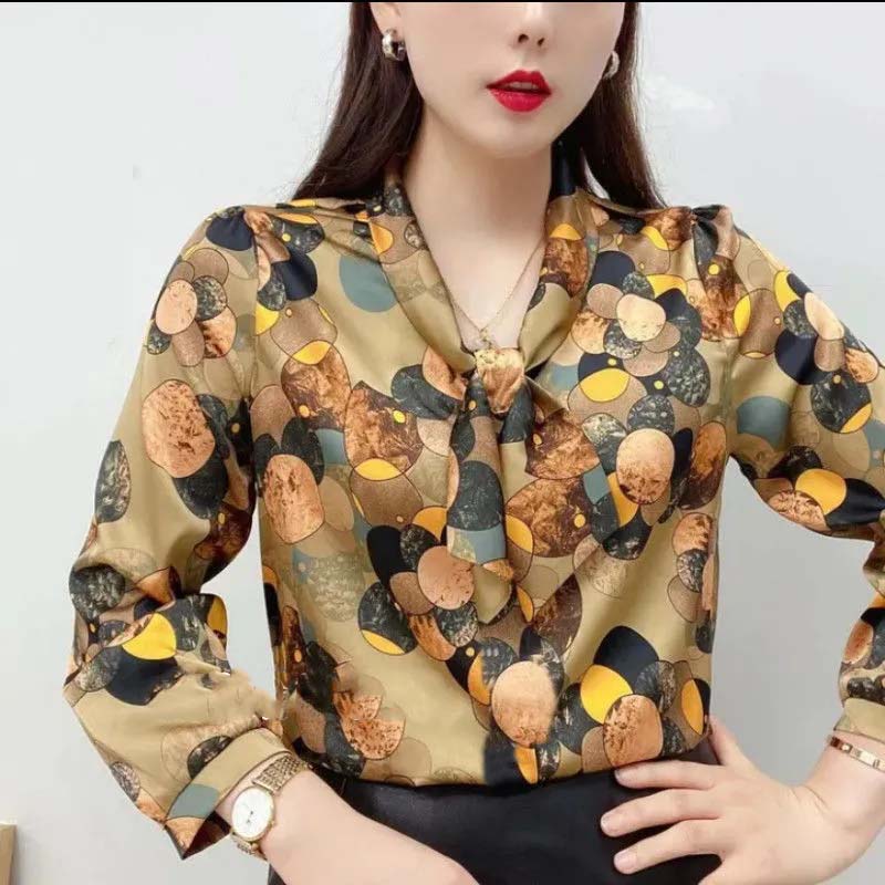 Women Chiffon Blouses Shirts Lady Casual Half Sleeve Bow Tie Collar Printed Blouses Tops Spring Summer Blouse Women Clothing