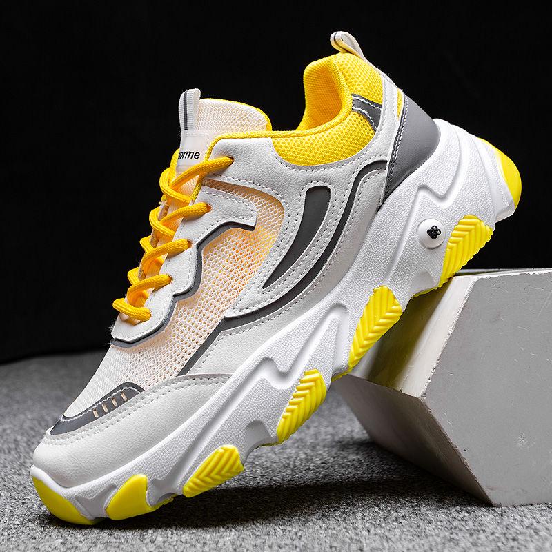 Men Dad Sneakers Platform Leather Mesh Sports Sneakers Lace Up Thick Bottom Trainers Shoes Boys Casual Sneakers Men