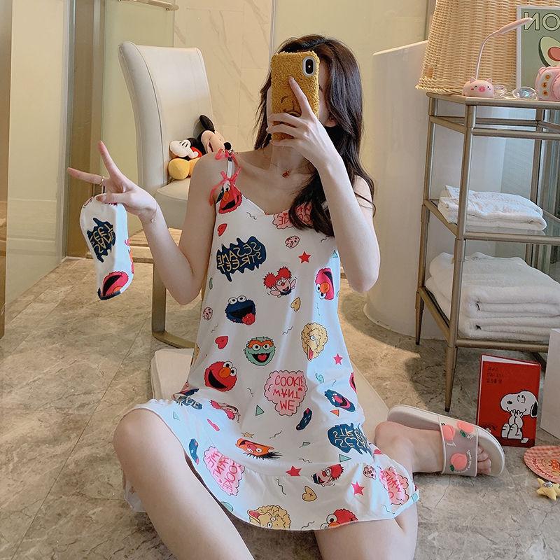 Pajamas female summer student cute sexy suspender nightdress belt chest pad women's home service