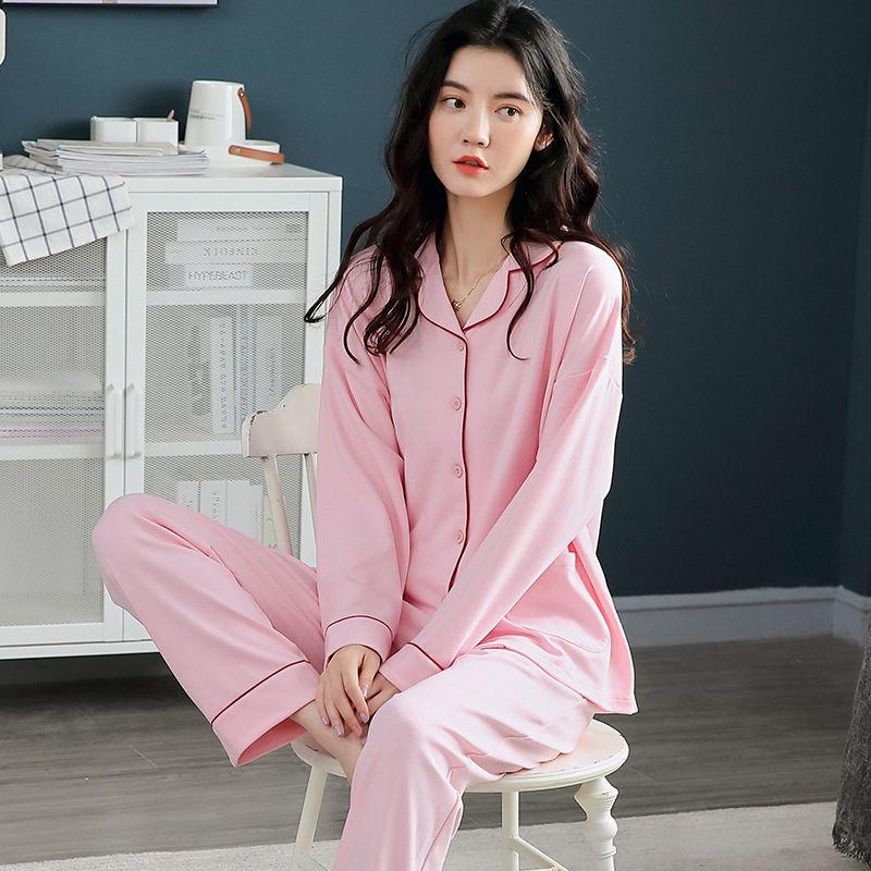 Women's Thin Pajamas Can Be Worn Outside Home Clothes Cotton Pajamas Women's Spring and Autumn Long-sleeved Suits Plus Size Pajamas Soft Fabric