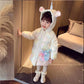 Girls Mid-length Bright Cotton-padded Jacket Winter Clothes Children's Hooded Cartoon Angel Plus Velvet Thick Warm Down Jacket