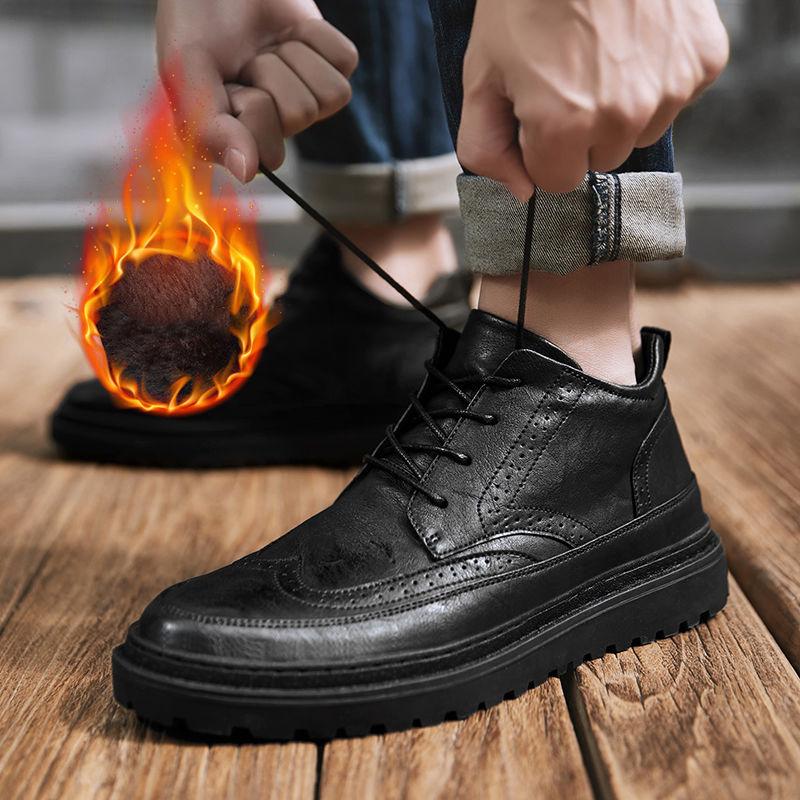 Martin Boots Men's High Top Shoes Men's Casual Shoes British Style Retro Brock Carved Leather Shoes