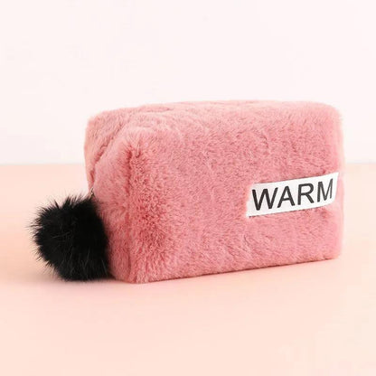 Winter Fur Cosmetic Bag Large Capacity Travel Multi-function Girl Plush Cosmetic Bag Fur Ball Decoration