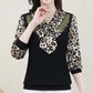Printed Top Women's Long-sleeved Spring and Autumn T-shirt V-neck Chiffon Shirt Loose Shirt