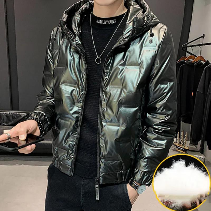 Glossy Down Jacket Men's Short Winter Jackets Korean Version of The Trend of Thick Warm Hooded Men's Jacket