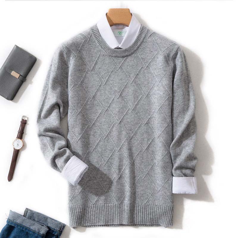Autumn and Winter Solid Color Wool Men's Round Neck Sweater Loose Pullover Thickened New Business Casual Pullover