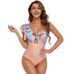 Splicing One Piece Swimsuit Feminine Fashion One Shoulder Lotus Leaf Beachwear Backless Swimsuit
