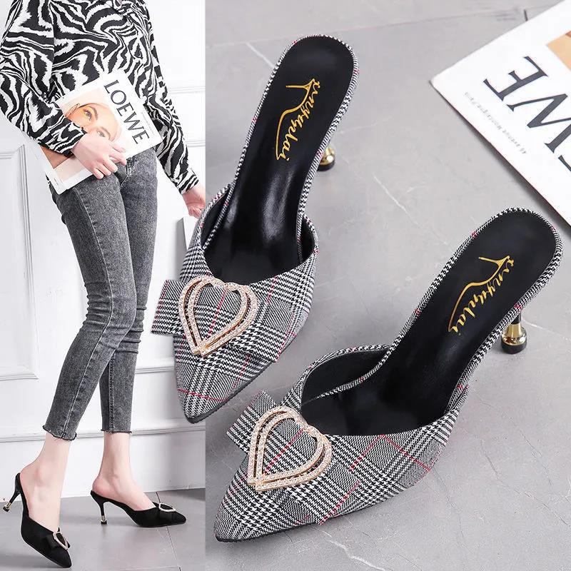 Women's Sandals and Slippers Foreign Style Half-support Shoes Half-slippers Women's Summer 8cm High Heels Half-toe Slippers