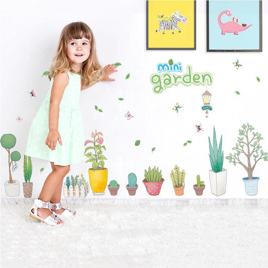 Hand-painted Potted Three Generations Removable Bedroom Living Room Decorative Wall Stickers