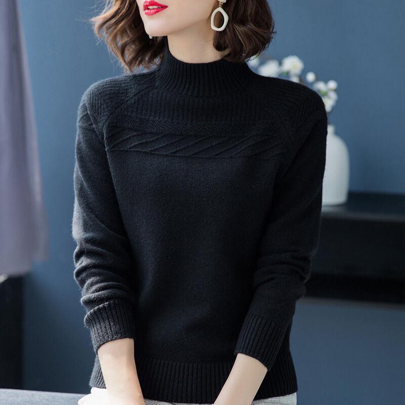 Short all-match winter sweater knitted shirt with long sleeves and loose women