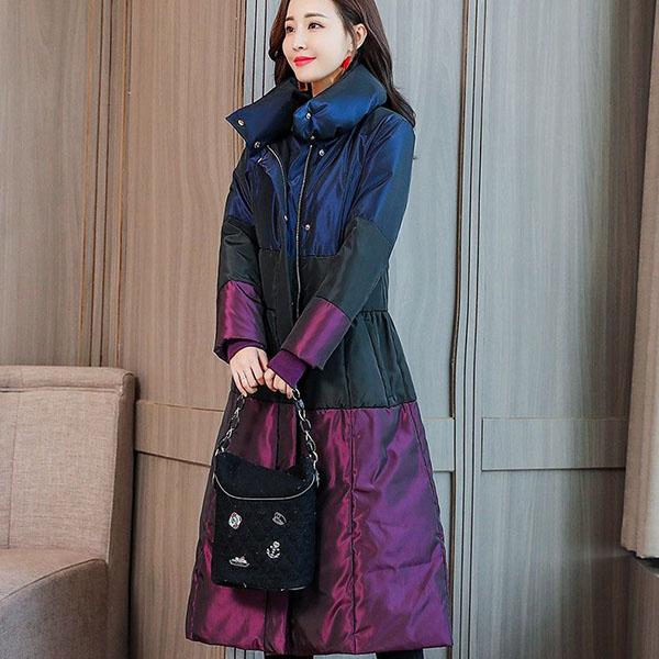 Women's Long Parka Jackets Slim Color Block Hooded Parka Coat  Plus Size Thick Warm Winter Coat  Outwear