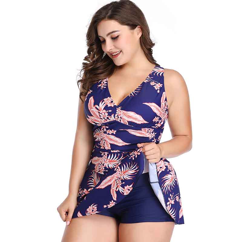 Plus Size Swimsuit Europe and America Cover Belly Solid Color Lace Print Split Skirt Swimsuit