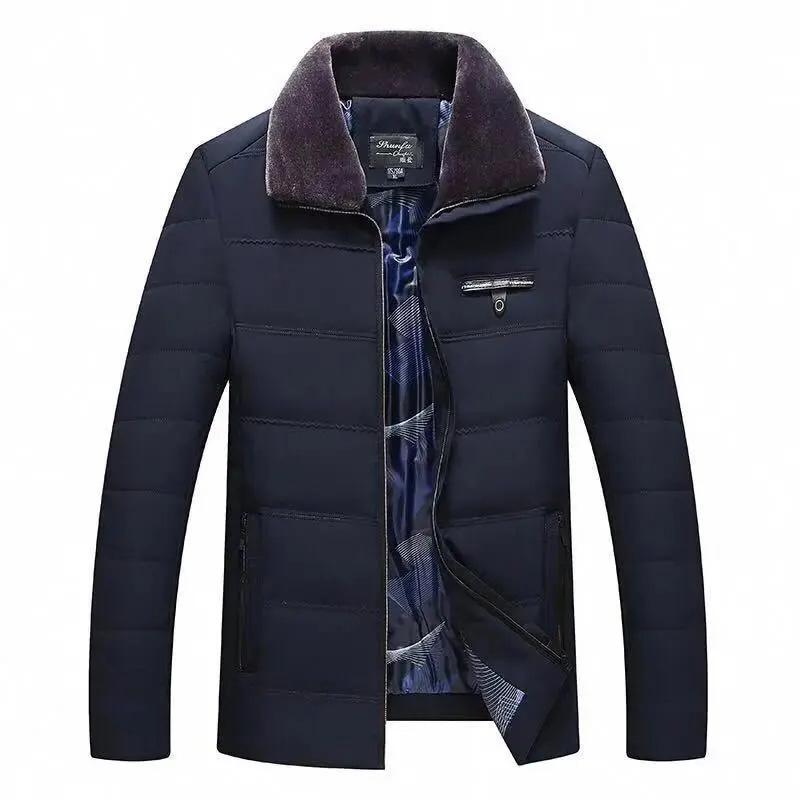 Men's Winter Plus Velvet Cotton-padded Jacket Mid-length Thick Coat Outerwear Stand-up Collar Jacket Middle-aged Windproof Casual Warm Jacket Coats
