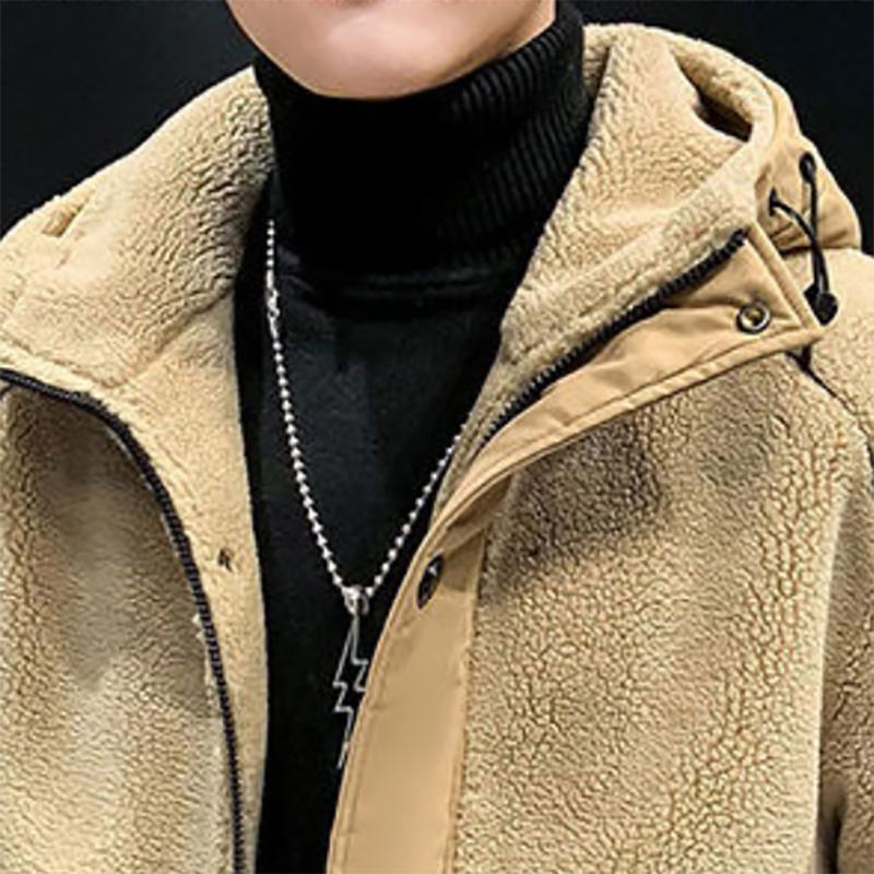 Mens Lamb Plush Jacket Winter Plus Size Padded Coat Youth Jackets Trend All-match Loose Jacket