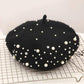 Women's Wool Beret Autumn Casual Pearl Rivet Solid Color Beret