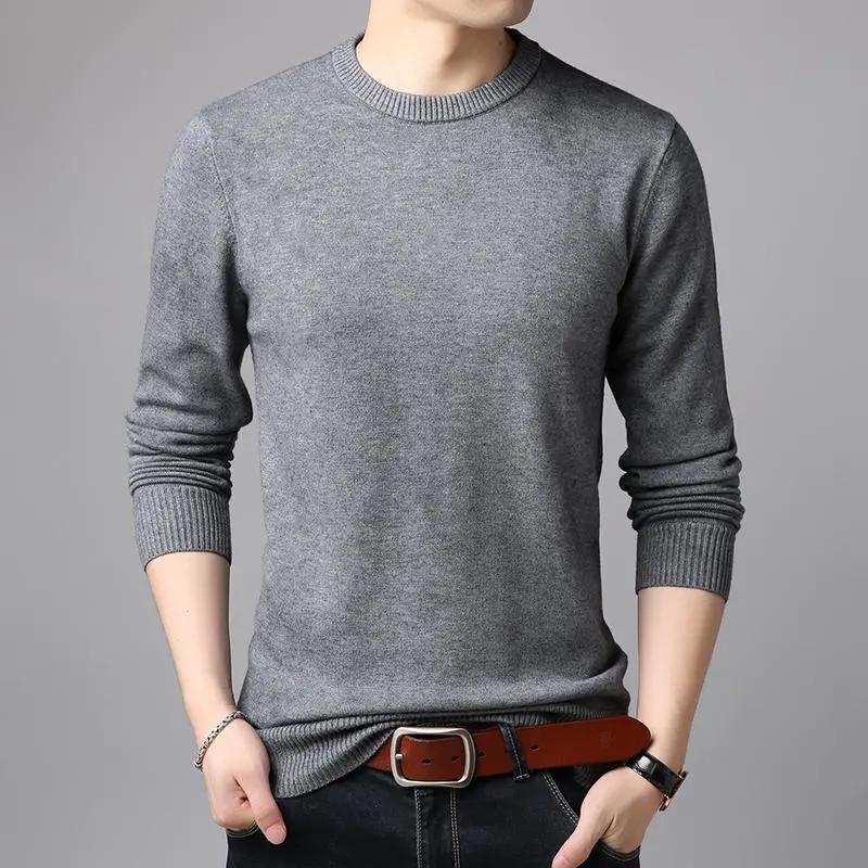 Men's Autumn and Winter Round Neck Cotton Sweater Loose Solid Color Long-sleeved Casual Bottoming Shirt Male Warm Top Knitted Classic Pullover Sweater