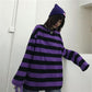 Purple Striped Goth Long Sleeve Emo Scene EGirl Shirt 2000s Oversized Long-Sleeve Lil Peep Street Gothic Fashion TikTok Harajuku Punk Outfit
