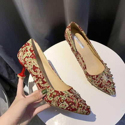 Plus Size 35-39 Summer Women Bohemian Prom High Heels Wear-resistant Non-slip Office Lady Sandals Bridal Shoes