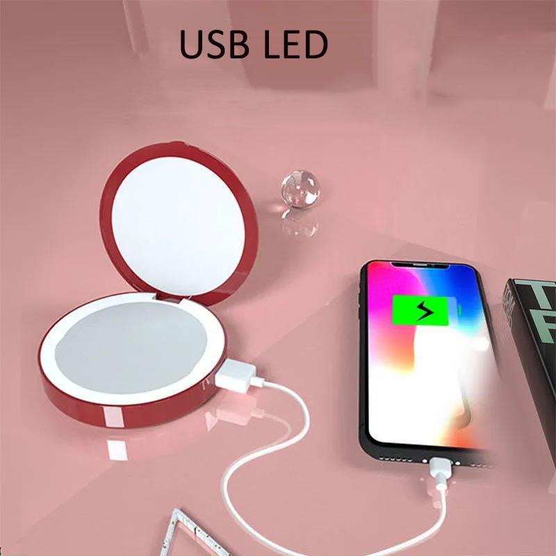 Multifunctional Makeup Mirror Ladies Portable USB Rechargeable LED Folding Light Convenient Small Mirror Beauty Makeup Mirror