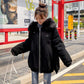 Tooling Padded Jacket Women Winter Korean Mid-length Large Fur Collar Loose BF Thick Plus Velvet Padded Jacket