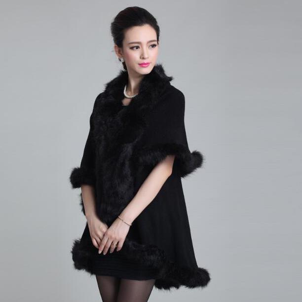 Ponchos and Capes Women 2019 Christmas Fashion Faux Fox Fur Collar Winter Wool Cloak Long Overcoat