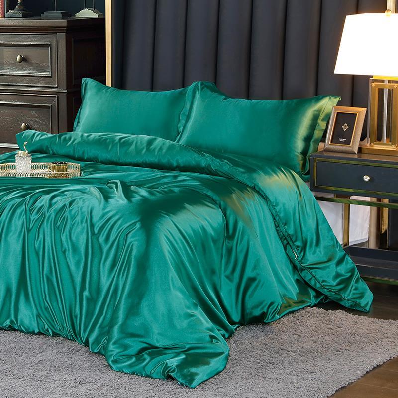 Ice Silk Four-piece Double-sided Mulberry Sleeper Sleeve Sheet Is Sleeved In Bedding Simple Solid Color