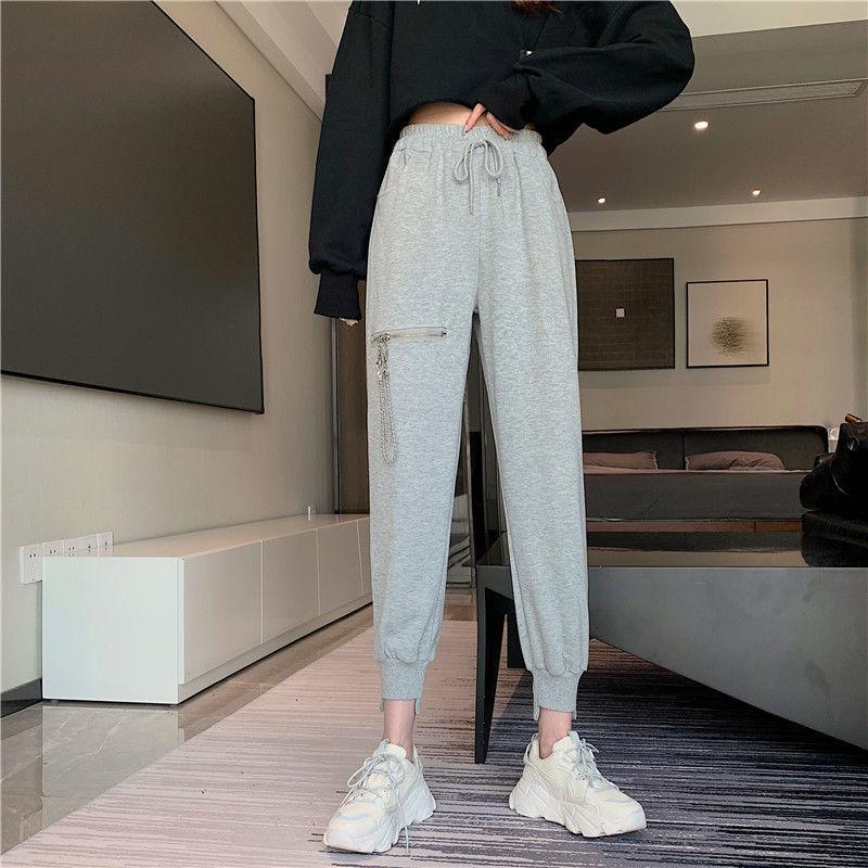 Cotton White Sports Pants Women's Spring and Autumn Models Loose and Thin Casual Pants Women's Harem Pants Women's Health Pants