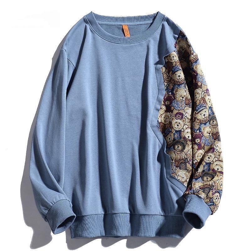 Stitching Round Neck Sweater Men and Women Loose Couple Tops Harajuku Fashion