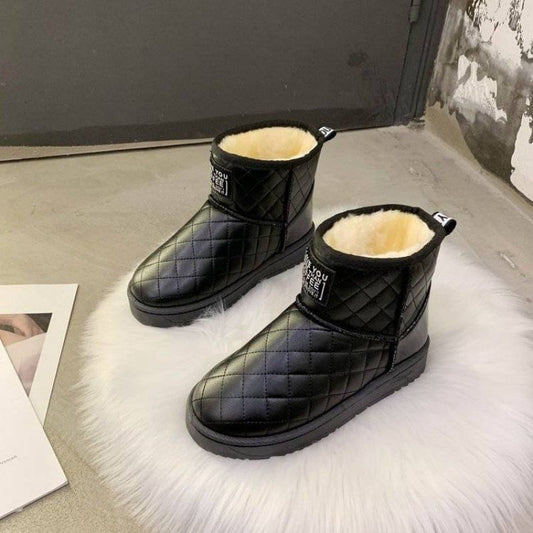 Snow Boots Women Winter Plus Velvet Korean Leather Warm All-match Flat-bottomed Lightweight Non-slip Boots