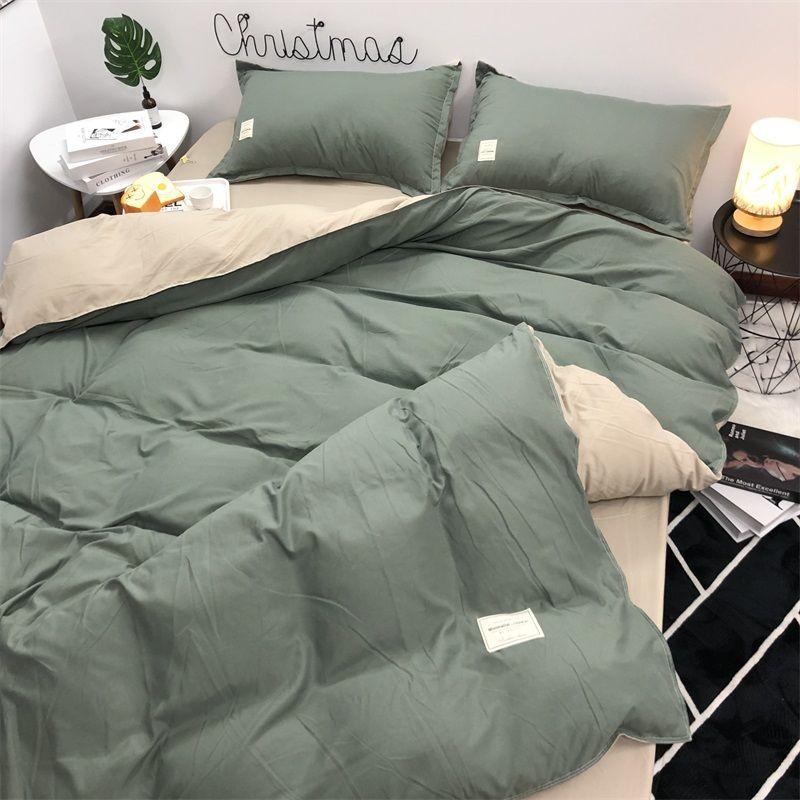 Japanese Simple Washed Cotton Four-piece Solid Color Azure Blue Bed Sheet Double Duvet Cover Student Dormitory