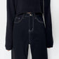 WTEMPO Black Women's Jeans Straight and Loose Crimping  Wide Leg Denim Big Pocket White Line Trousers
