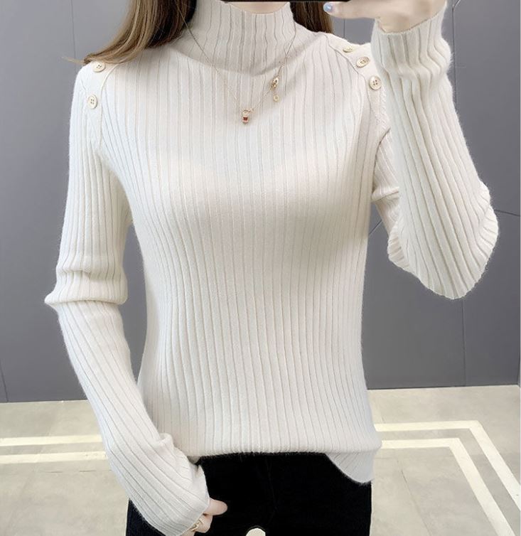 Half Turtleneck Button Sweater Women's Large Size Loose Pullover Bottoming Shirt Thickened Warm Knit Sweater