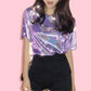 Ladies T-shirt Reflective Summer Short Sleeve Personality Tops Women Loose Shiny T Shirt