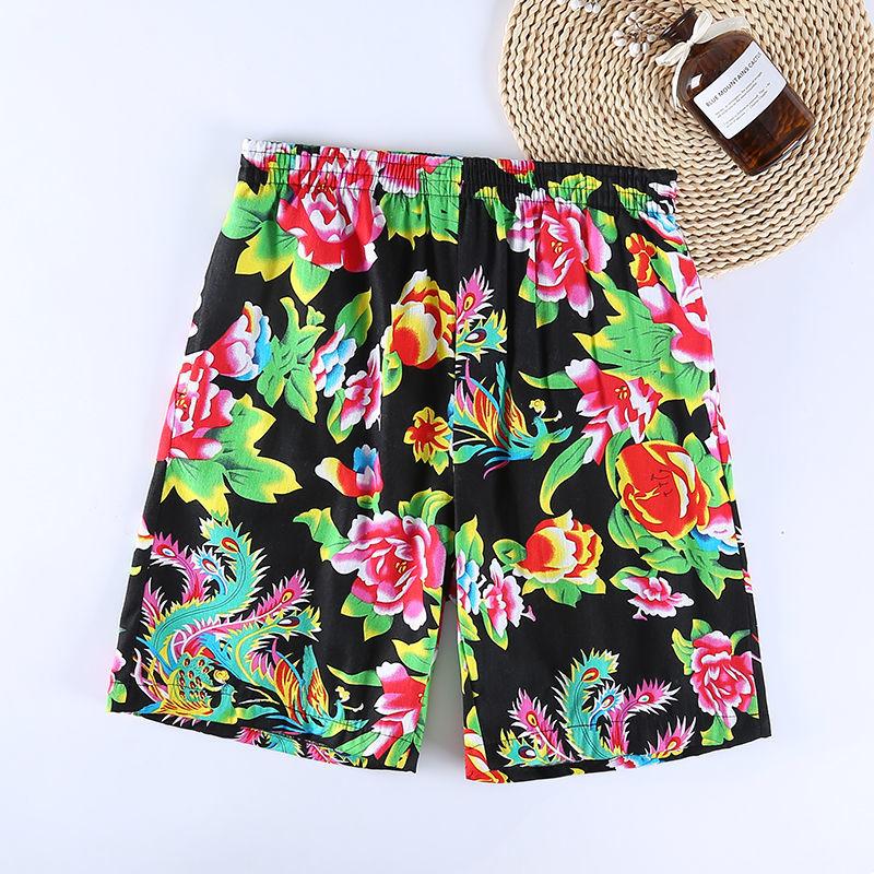 Summer Men's Large Print Thin Loose Casual Shorts Cotton Wide Leg Lovers Shorts