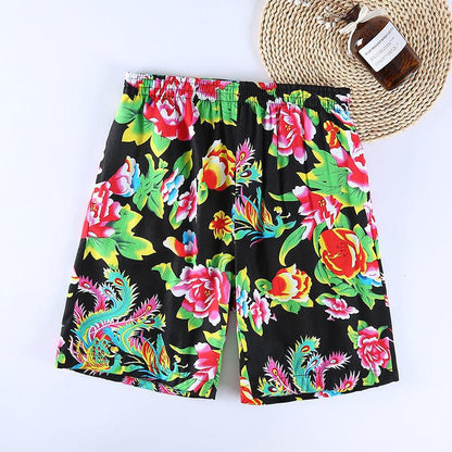 Summer Men's Large Print Thin Loose Casual Shorts Cotton Wide Leg Lovers Shorts