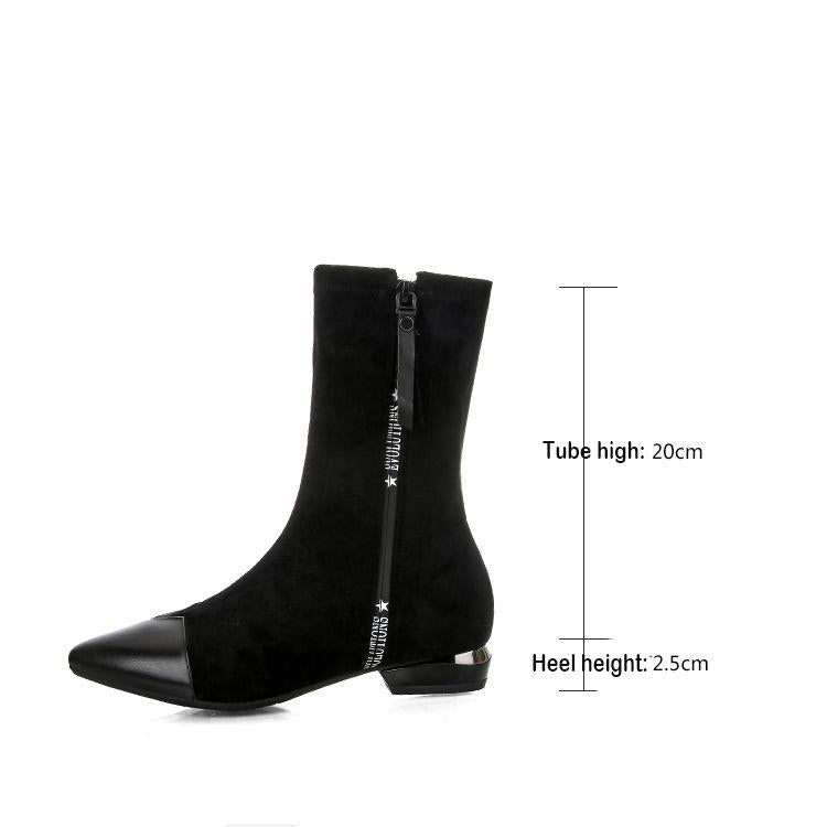 Pair of Women Shoes Leather Pointed Toe Martin Boots Zip Low Heel Cowboy Tied Flat Casual Shoes
