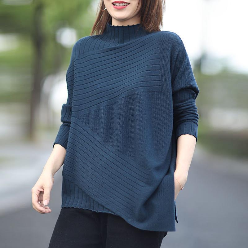 Spring and Autumn Half High Neck Knitted Sweater Loose Wild Pullover Pure Color Simple Female Sweater