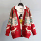 Christmas Sweater Cardigan Jacket Women Loose Thick New Year Red Deer Jacquard Retro Knitted V-neck Long-sleeved Warm Sweater Jacket
