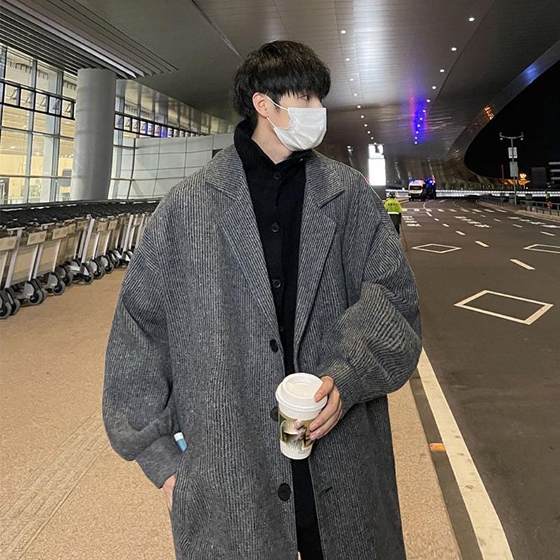 Woolen Coat Men's Winter Cotton Thickened Mid-Length Casual Windbreaker Autumn and Winter Korean Trend Woolen Coat