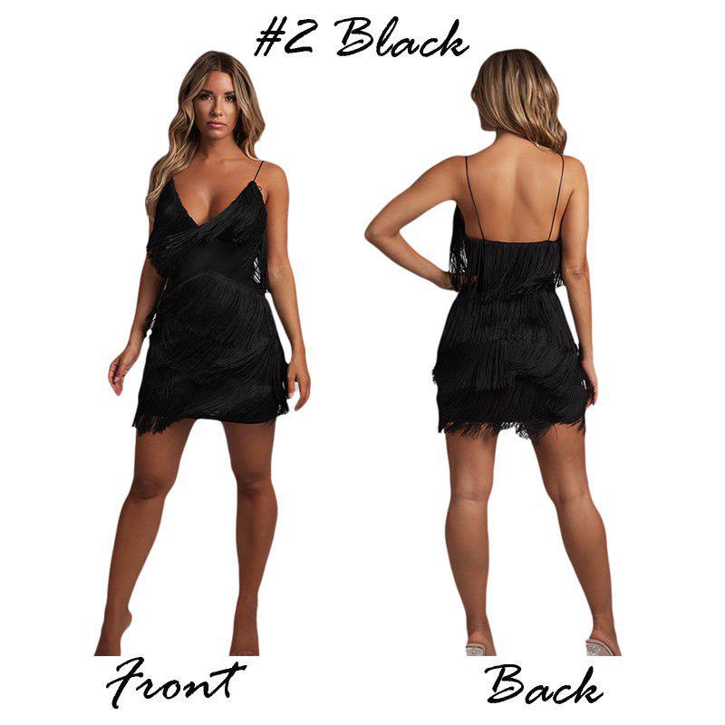 Women Sexy Backless Deep V neck Dress Party Evening Pencil Dress Tassels Slim Dress Sexy Wome