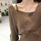 Design Sense French Niche Waist Sleeves Are Thin, Fake Two-piece Clavicle Strapless Large Size Long-sleeved Sweater Women's Blouse