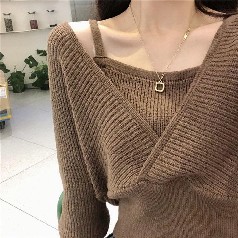 Design Sense French Niche Waist Sleeves Are Thin, Fake Two-piece Clavicle Strapless Large Size Long-sleeved Sweater Women's Blouse