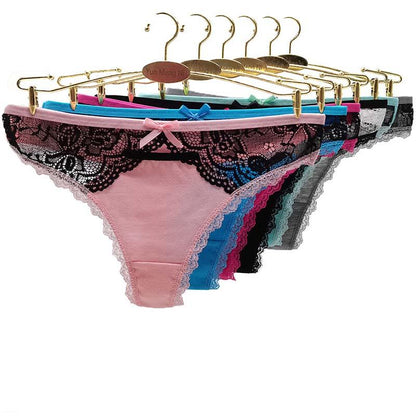 6pcs/set of Pure Cotton Underwear Women T-back Sexy Fashion Plus Size Thong Lace Solid Color Underwear