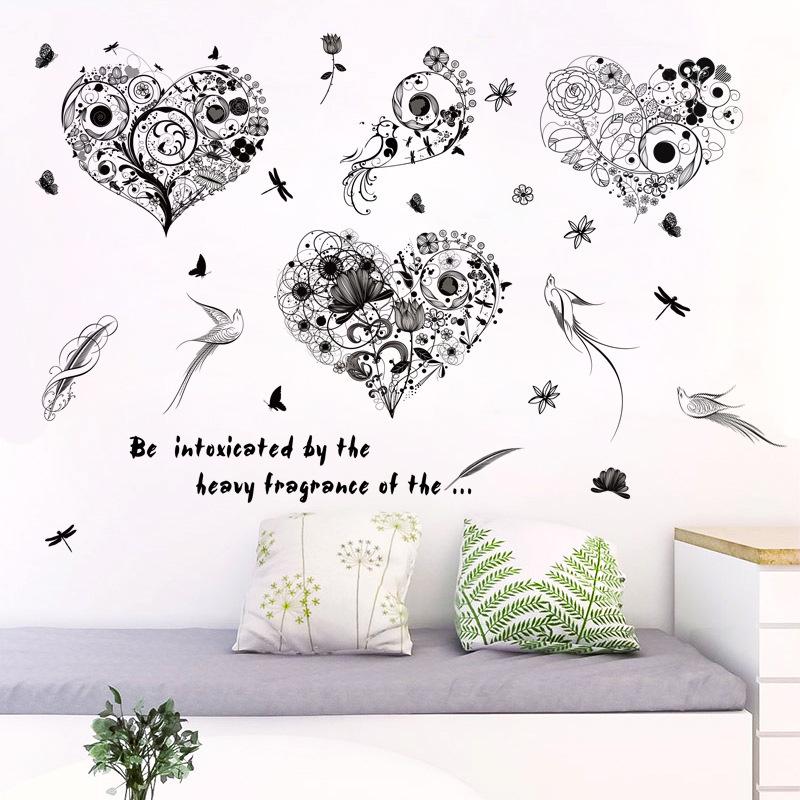 Flower bird dish heart wall stickers bedroom living room window study TV sofa background decoration