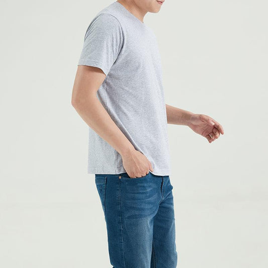 Summer Men's White Short-sleeved Fashion Trend Round Neck Solid Color Fit Bottoming T-shirt Pure Cotton