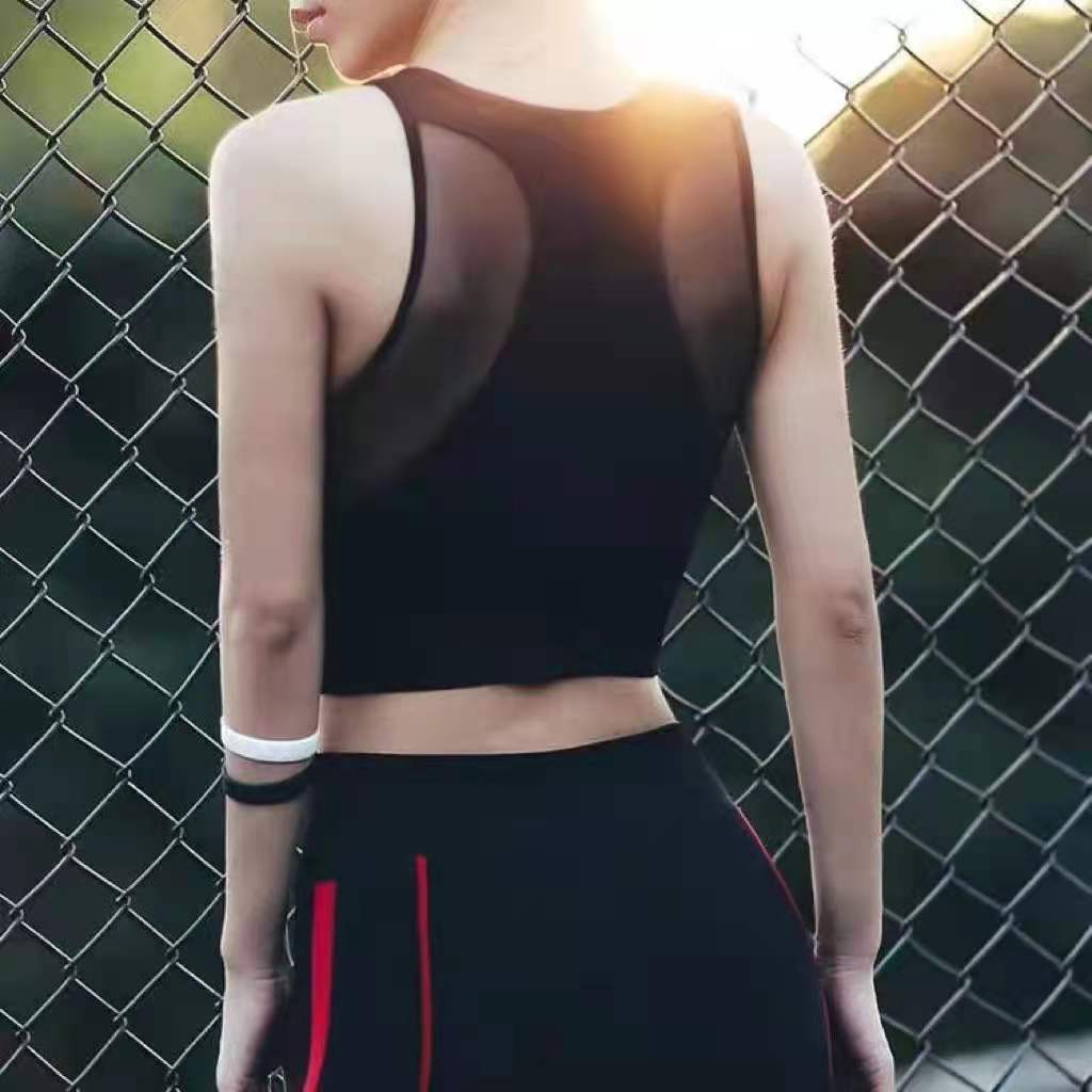 Sports Underwear Female Students Without Steel Ring Gathered Mesh Stitching Beauty Back Fitness Bra Shockproof Yoga Vest Gym Running Suspenders